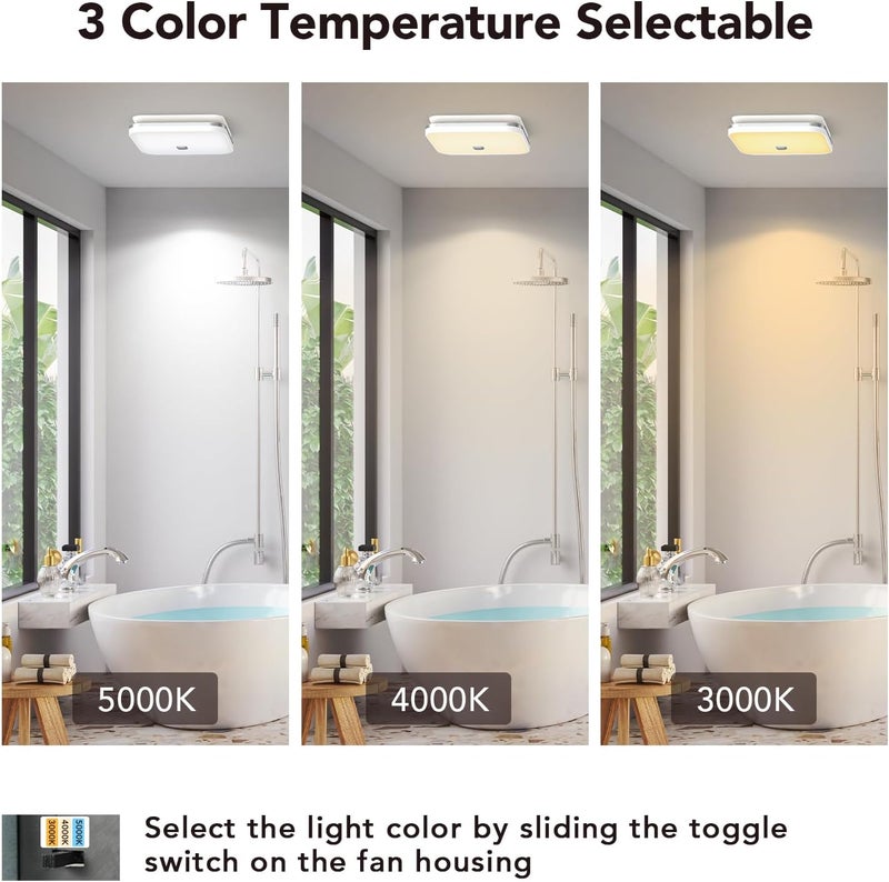 OREiN 2-in-1 Bathroom Exhaust Fan with Light, 100 CFM 1.5 Sones, 25W Bathroom Fan with Light, 1000lm, 3000K/4000K/5000K Selectable & Nightlight, Quiet Vent Fan for Shower, Bath, FCC/ETL Listed - Image 3